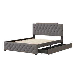 English Elm Queen Upholstered Platform Bed with Button-Tufted Headboard, 2 Storage Drawers & Dual USB Ports Gray SF000041AAE