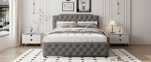 English Elm Queen Upholstered Platform Bed with Button-Tufted Headboard, Twin Trundle & Dual USB Ports, Linen Gray SF000042AAE