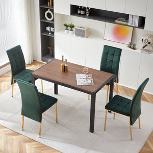 English Elm Dark Navy Velvet Tufted Dining Chairs with Swallowtail Back and Matte Black Legs Set of 4 Green W116465065