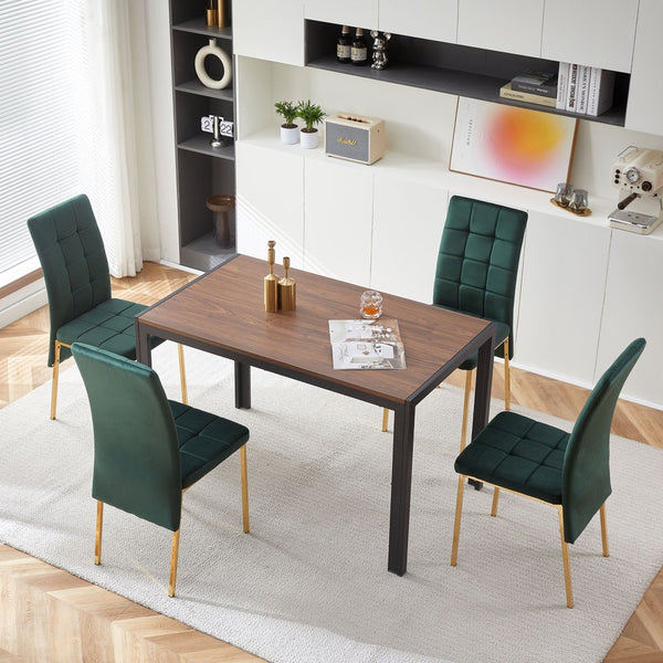 English Elm Dark Navy Velvet Tufted Dining Chairs with Swallowtail Back and Matte Black Legs Set of 4 Green W116465065
