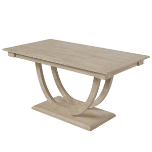 English Elm Topmax Six Piece Rubberwood Dining Set with Bench Linen Seats Sculptural Modern Style Seadrift N717S000029A