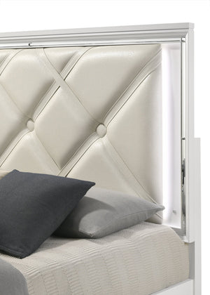 English Elm Modern King Bed with LED Headboard, Tufted Upholstery, V-Handle Drawers & Hidden Storage Elegance B009S01228