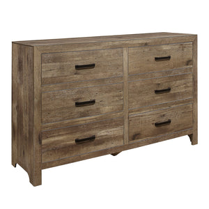 English Elm Rustic Mandan 6-Drawer Dresser in Weathered Pine Veneer with Black Nickel Bar Pulls, 59.5" W B011134289