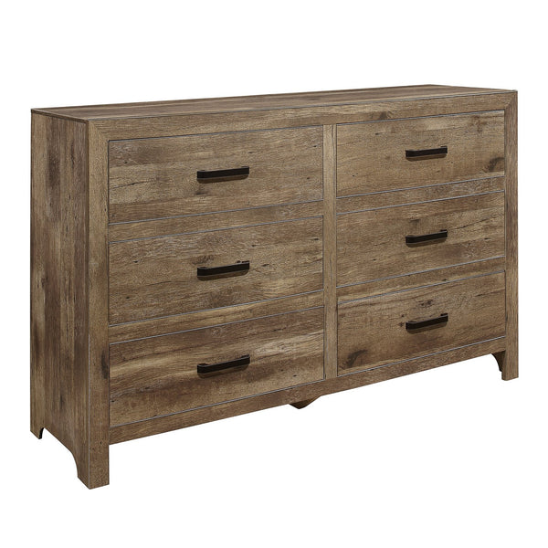 English Elm Rustic Mandan 6-Drawer Dresser in Weathered Pine Veneer with Black Nickel Bar Pulls, 59.5" W B011134289