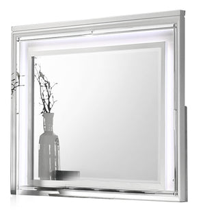 English Elm Modern Prism King 4PC Bedroom Set with LED Headboard, Mirror Accents, V-Handle Storage & Tufting B009S01226