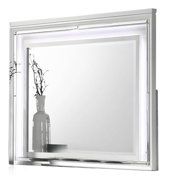 English Elm Modern Prism King 4PC Bedroom Set with LED Headboard, Mirror Accents, V-Handle Storage & Tufting B009S01226
