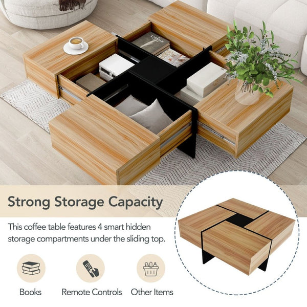 English Elm [new Picture] Square Coffee Table with Hidden Storage and Extendable Sliding Gloss Top WF305182AAD