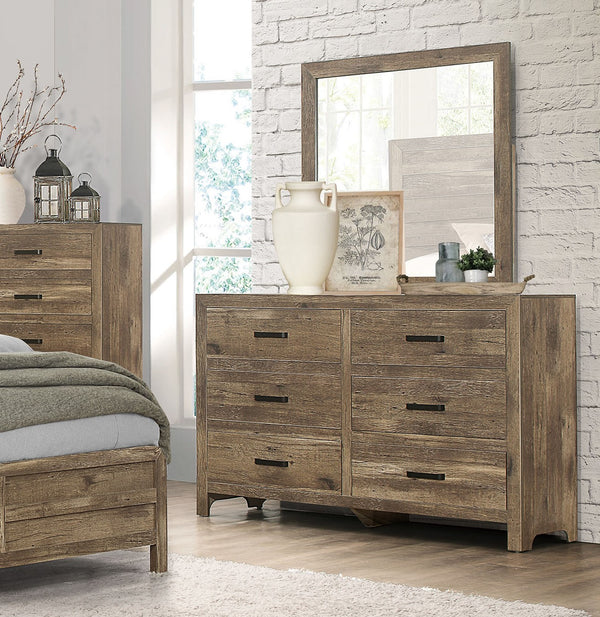 English Elm Rustic Mandan 6-Drawer Dresser in Weathered Pine Veneer with Black Nickel Bar Pulls, 59.5" W B011134289