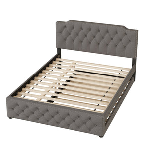 English Elm Queen Upholstered Platform Bed with Button-Tufted Headboard, Twin Trundle & Dual USB Ports, Linen Gray SF000042AAE