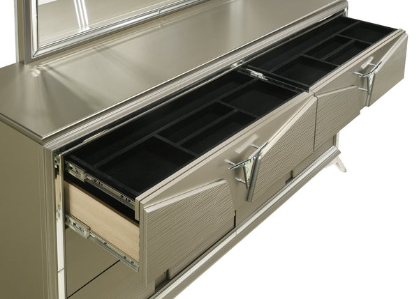 English Elm Modern 6-Drawer Wood Dresser with Mirrored-Accent Handles, Contemporary Storage, Chic Bedroom Focal Point B009130150