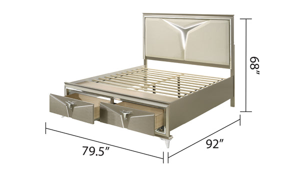 English Elm Modern 4Pc King Bedroom Set With Led Headboard, Stylish Storage, And Contemporary Wood Accents B009S01026