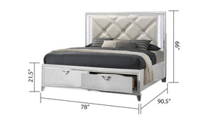 English Elm Modern Prism King 4PC Bedroom Set with LED Headboard, Mirror Accents, V-Handle Storage & Tufting B009S01226