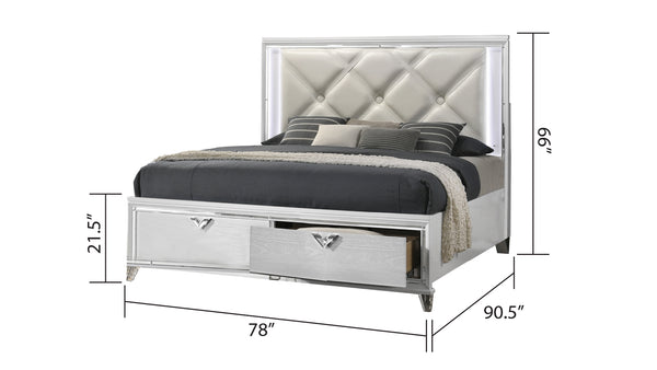 English Elm Modern Prism King 4PC Bedroom Set with LED Headboard, Mirror Accents, V-Handle Storage & Tufting B009S01226