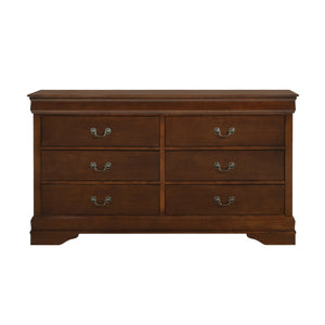 English Elm Traditional Mayville Dresser with Brown Cherry Okume Veneer, Antique Brass Handles, Classic Style Brown Mix 60.5 L x 18.5 W x 36 H B011134284