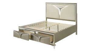 English Elm Modern King Bed With Led Headboard, Elegant Wood Design & Footboard Storage For Contemporary Luxury B009S01024