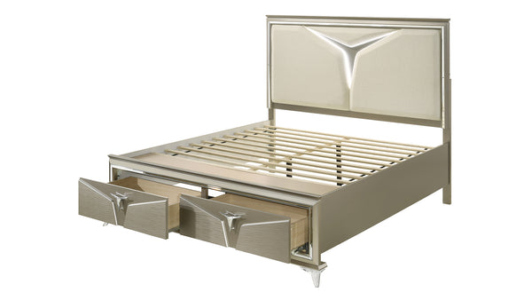 English Elm Modern King Bed With Led Headboard, Elegant Wood Design & Footboard Storage For Contemporary Luxury B009S01024