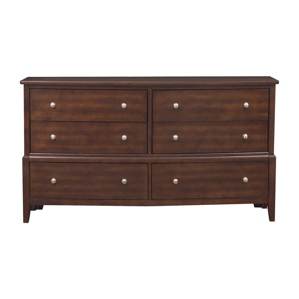 English Elm Transitional 6-Drawer Dresser in Dark Finish with Nickel Hardware — Spacious Storage, Elegant Grain Accents Cherry 69 L x 21.25 W x 40.5 H B011134288