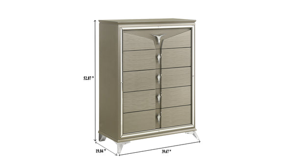 English Elm Modern King 5Pc Bedroom Set With Led Headboard, Stylish Wood Design & Ample Storage Solutions B009S01028