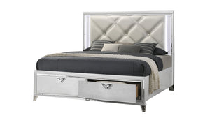 English Elm Modern Prism King 4PC Bedroom Set with LED Headboard, Mirror Accents, V-Handle Storage & Tufting B009S01226