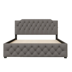 English Elm Queen Upholstered Platform Bed with Button-Tufted Headboard, Twin Trundle & Dual USB Ports, Linen Gray SF000042AAE