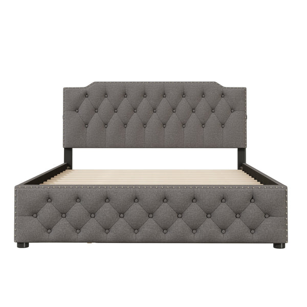 English Elm Queen Upholstered Platform Bed with Button-Tufted Headboard, Twin Trundle & Dual USB Ports, Linen Gray SF000042AAE