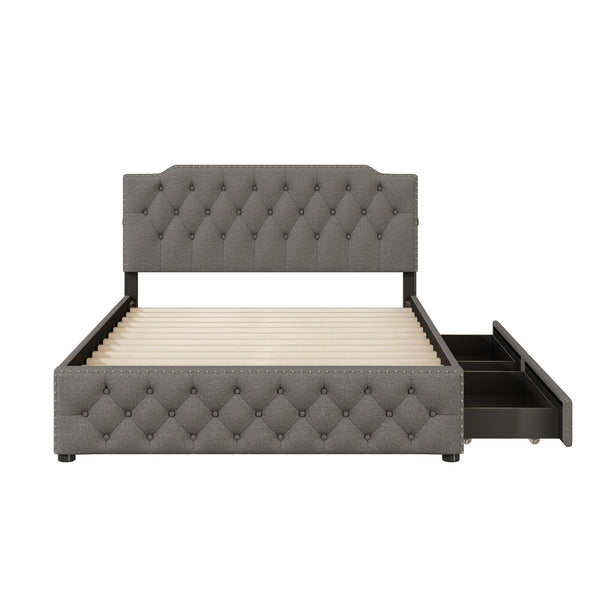English Elm Queen Upholstered Platform Bed with Button-Tufted Headboard, 2 Storage Drawers & Dual USB Ports Gray SF000041AAE