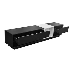 English Elm On-trend Two-tone Media Console with Push Open Drawers Fits Tvs up to 80 Inches Black WF311772AAB