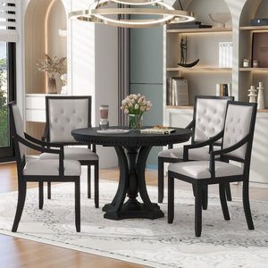 English Elm Trexm Retro Farmhouse Extendable Round Dining Set Oak Veneer Table with 4 Chairs ST000147AAB