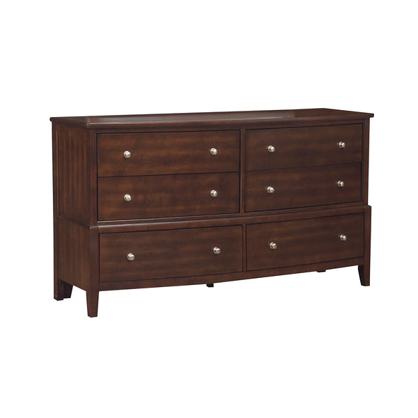 English Elm Transitional 6-Drawer Dresser in Dark Finish with Nickel Hardware — Spacious Storage, Elegant Grain Accents Cherry 69 L x 21.25 W x 40.5 H B011134288