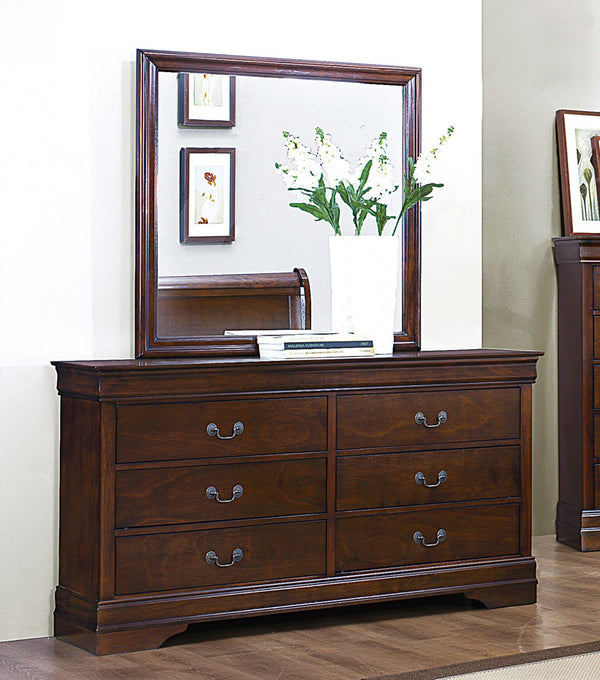 English Elm Traditional Mayville Dresser with Brown Cherry Okume Veneer, Antique Brass Handles, Classic Style Brown Mix 60.5 L x 18.5 W x 36 H B011134284