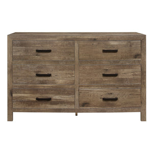 English Elm Rustic Mandan 6-Drawer Dresser in Weathered Pine Veneer with Black Nickel Bar Pulls, 59.5" W B011134289