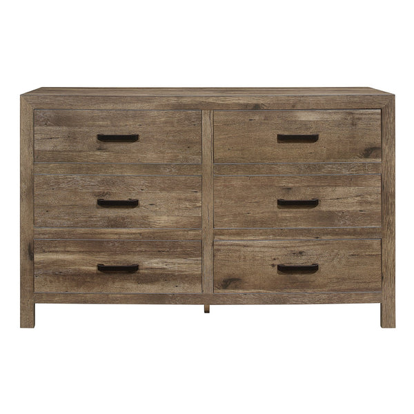 English Elm Rustic Mandan 6-Drawer Dresser in Weathered Pine Veneer with Black Nickel Bar Pulls, 59.5" W B011134289