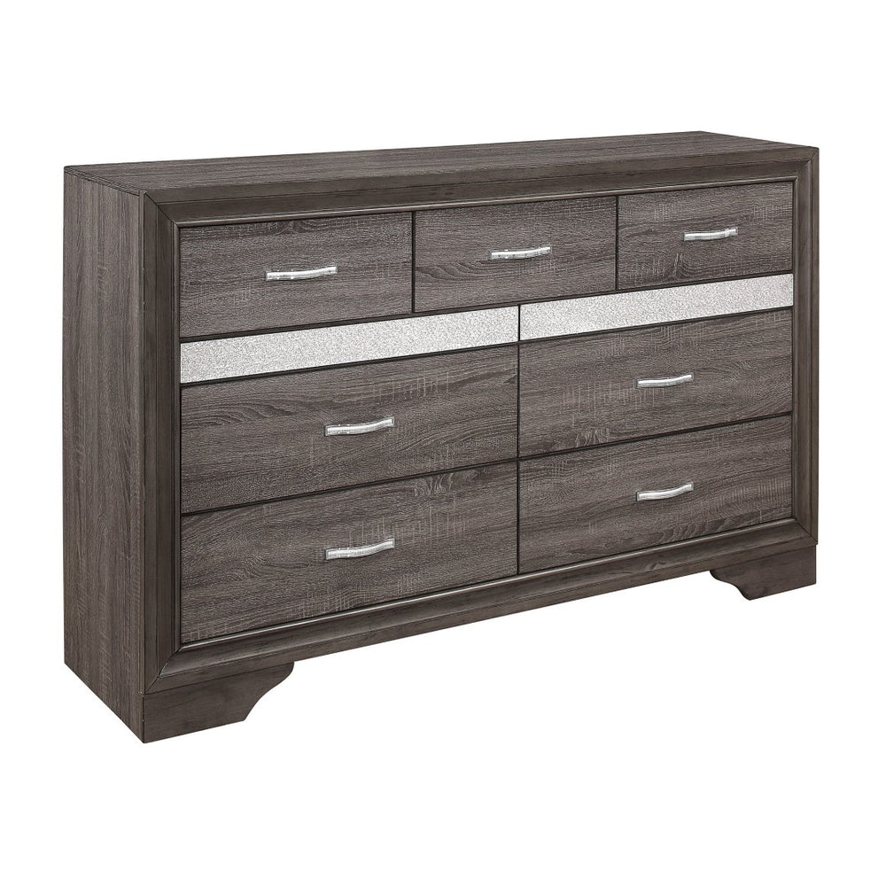 English Elm Unique Glam Dresser with Hidden Jewelry Drawers Crystal Pulls Gray Glitter Finish B011134285