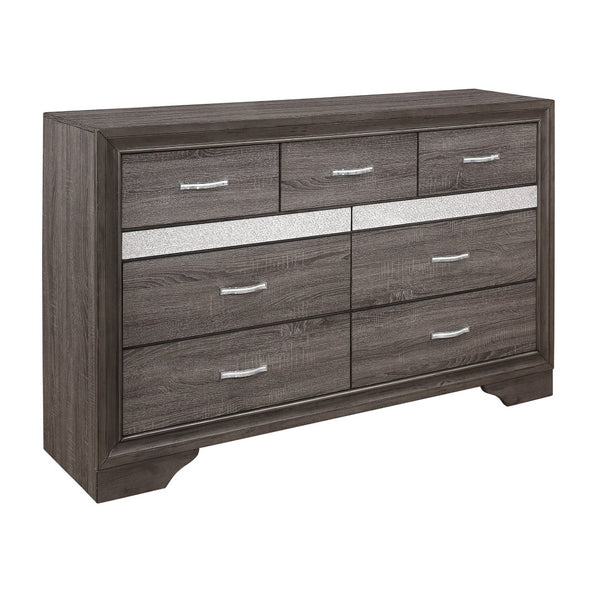 English Elm Unique Glam Dresser with Hidden Jewelry Drawers Crystal Pulls Gray Glitter Finish B011134285