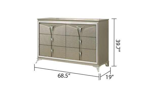 English Elm Modern 6-Drawer Wood Dresser with Mirrored-Accent Handles, Contemporary Storage, Chic Bedroom Focal Point B009130150