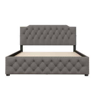 English Elm Queen Upholstered Platform Bed with Button-Tufted Headboard, 2 Storage Drawers & Dual USB Ports Gray SF000041AAE