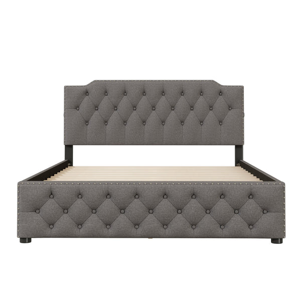 English Elm Queen Upholstered Platform Bed with Button-Tufted Headboard, 2 Storage Drawers & Dual USB Ports Gray SF000041AAE
