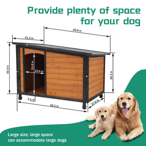 English Elm 46"dog House Solid Wood Kennel with Pvc Roof Raised Base Weatherproof Large Breed Shelter W1431128272