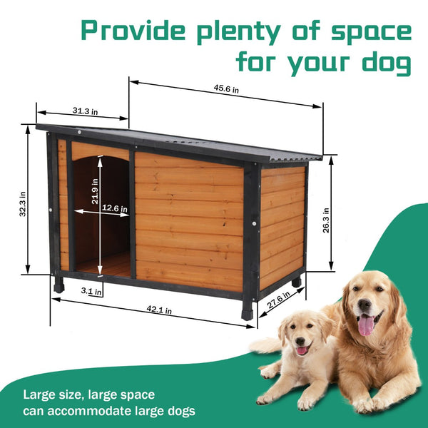 English Elm 46"dog House Solid Wood Kennel with Pvc Roof Raised Base Weatherproof Large Breed Shelter W1431128272