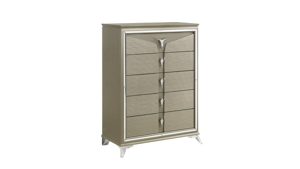 English Elm Modern King 5Pc Bedroom Set With Led Headboard, Stylish Wood Design & Ample Storage Solutions B009S01028