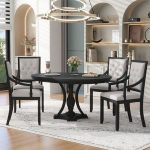English Elm Trexm Retro Farmhouse Extendable Round Dining Set Oak Veneer Table with 4 Chairs ST000147AAB