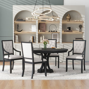 English Elm Trexm Retro Farmhouse Extendable Round Dining Set Oak Veneer Table with 4 Chairs ST000147AAB