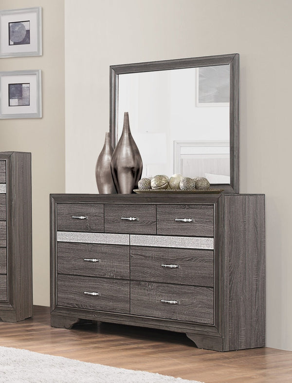English Elm Unique Glam Dresser with Hidden Jewelry Drawers Crystal Pulls Gray Glitter Finish B011134285