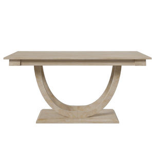 English Elm Topmax Six Piece Rubberwood Dining Set with Bench Linen Seats Sculptural Modern Style Seadrift N717S000029A