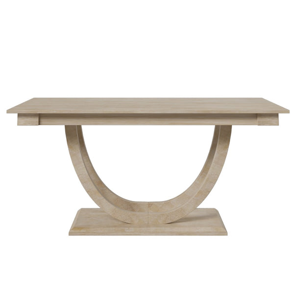 English Elm Topmax Six Piece Rubberwood Dining Set with Bench Linen Seats Sculptural Modern Style Seadrift N717S000029A