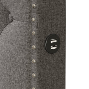 English Elm Queen Upholstered Platform Bed with Button-Tufted Headboard, 2 Storage Drawers & Dual USB Ports Gray SF000041AAE