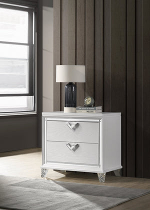 English Elm Modern 2-Drawer Nightstand with Soft LED Glow, V-Shaped Handles, Sleek White Finish for Stylish Storage B009133860