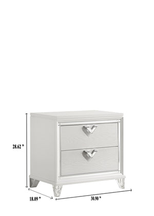 English Elm Modern 2-Drawer Nightstand with Soft LED Glow, V-Shaped Handles, Sleek White Finish for Stylish Storage B009133860