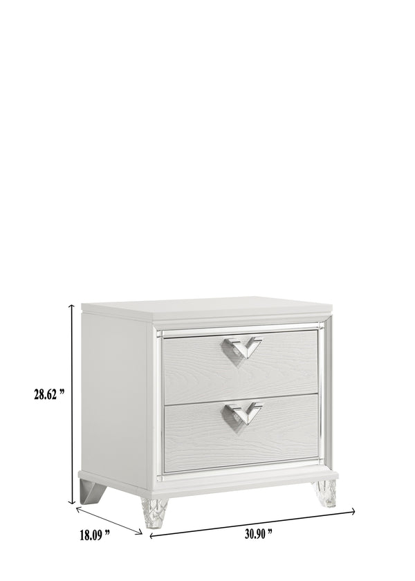 English Elm Modern 2-Drawer Nightstand with Soft LED Glow, V-Shaped Handles, Sleek White Finish for Stylish Storage B009133860