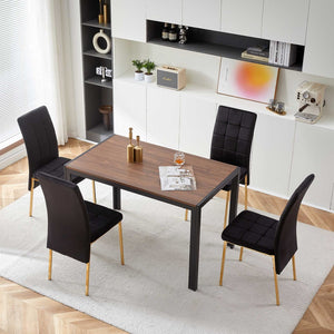 English Elm Dark Navy Velvet Tufted Dining Chairs with Swallowtail Back and Matte Black Legs Set of 4 Black W116465061